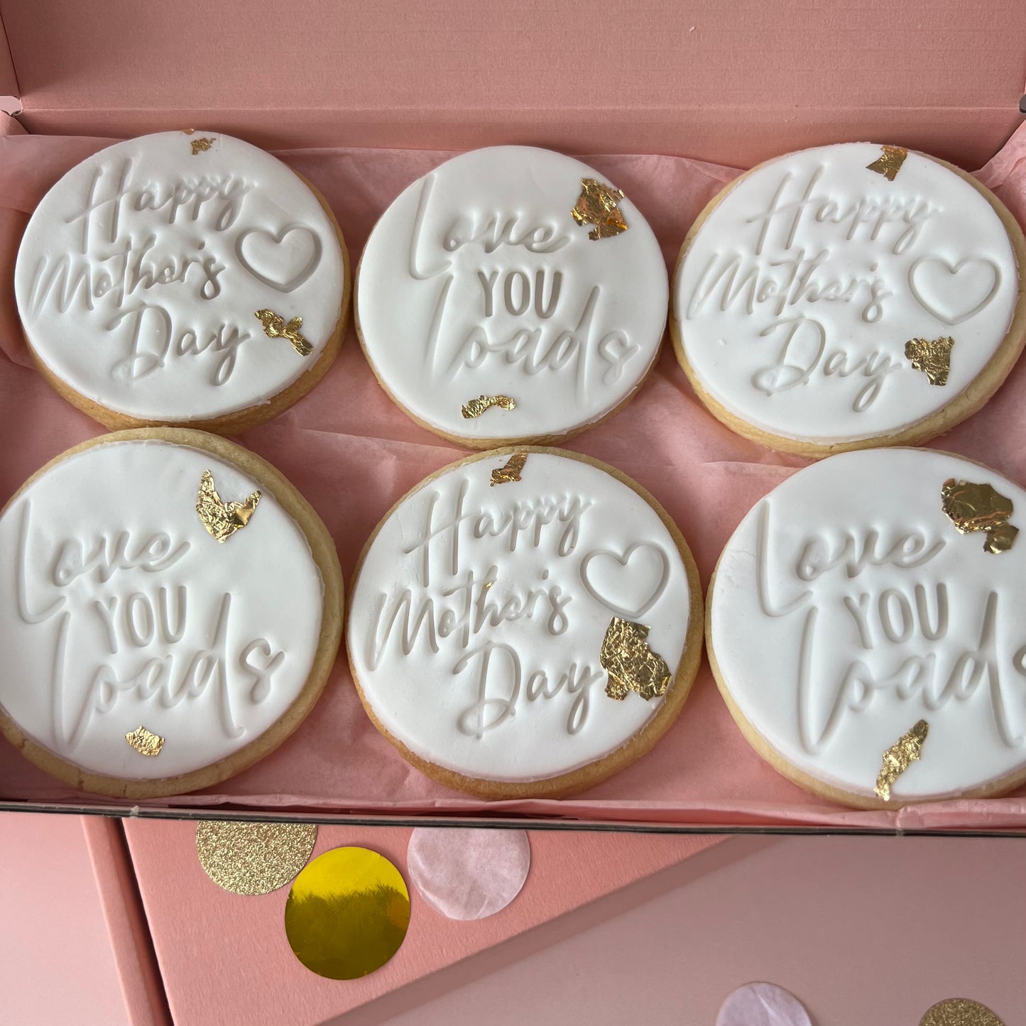 Happy Mother's Day White & Gold Round Sugar Cookie Gift Box