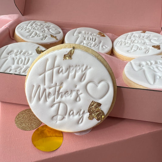 Happy Mother's Day White & Gold Round Sugar Cookie Gift Box